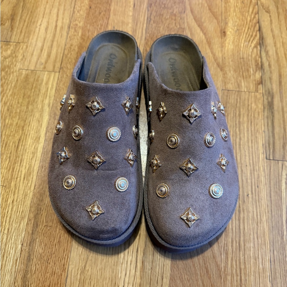 Embellished Suede Slip-On Clogs